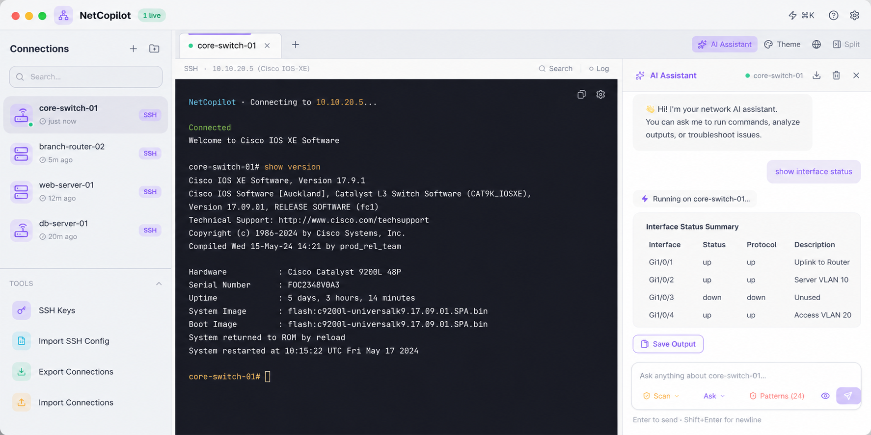 NetCopilot — Modern SSH Client with Built-in AI Agent
